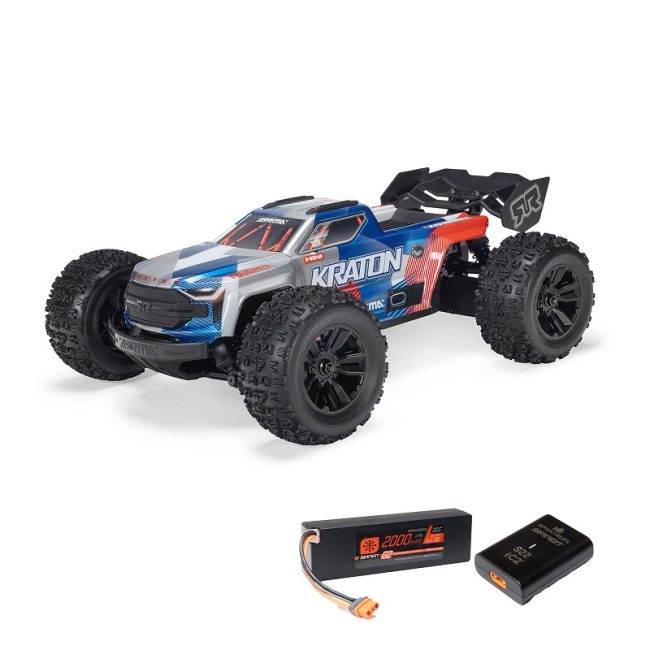 ARRMA 1/16 MINI KRATON 3S DSC 4X4 RTR Brushless Speed Truck (Batterie & chargeur inclus), Rouge/Bleu